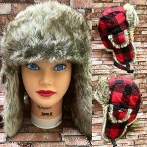 STETSON Men’s plaid trapper hat faux fur aviator